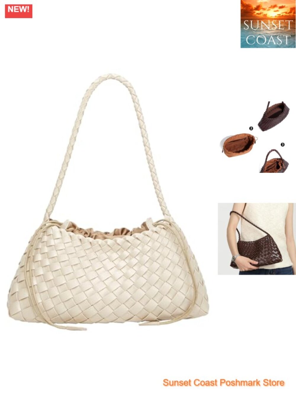 PU Leather Woven Hobo Bag Suede Bucket Purse Shoulder Tote Handbag
